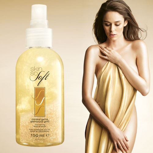 Read more about the article Avon Skin So Soft Mineral Gems Glamorous Gold Shimmering Body Oil Spray